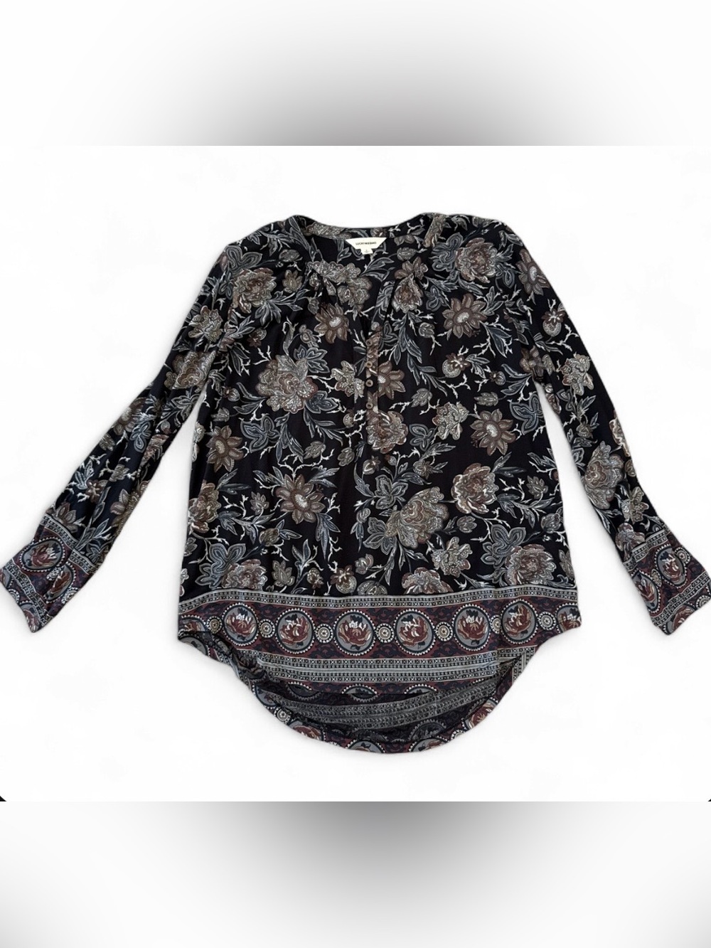 Lucky brand floral peasant top with buttons size small